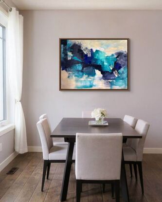 abstract piece with Shades of blue and lots of texture. Bold strong and ready to brighten the room