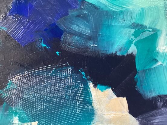 abstract piece with Shades of blue and lots of texture. Bold strong and ready to brighten the room