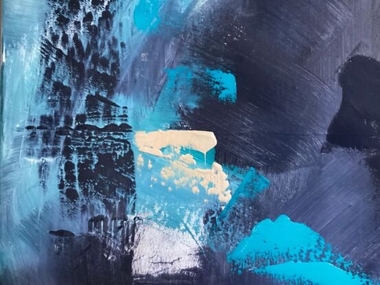 abstract piece with Shades of blue and lots of texture. Bold strong and ready to brighten the room