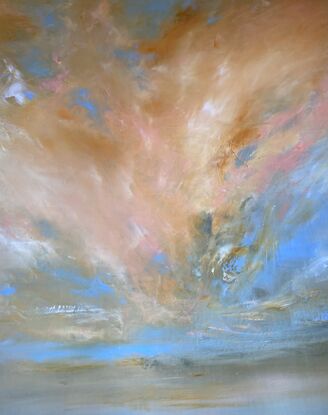 A painting of  big sky and calm clouds