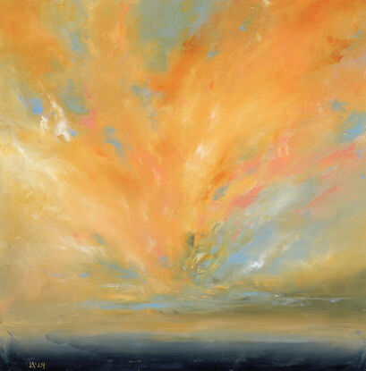 A painting of  big sky and calm clouds