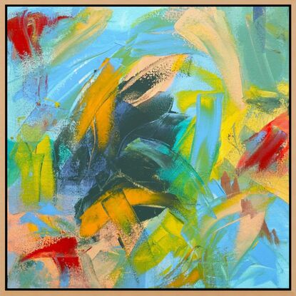 Bright, swirling, tropical colours in an abstract expressionist style.