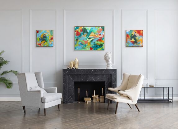 Bright, swirling, tropical colours in an abstract expressionist style.