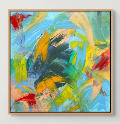 Bright, swirling, tropical colours in an abstract expressionist style.