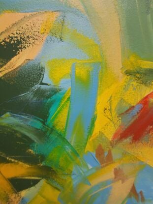 Bright, swirling, tropical colours in an abstract expressionist style.