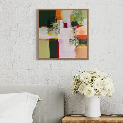 abstract artwork in pinks and greens inspired by fields of flowers and blooming trees