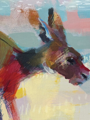 A colourful painting of two kangaroos.