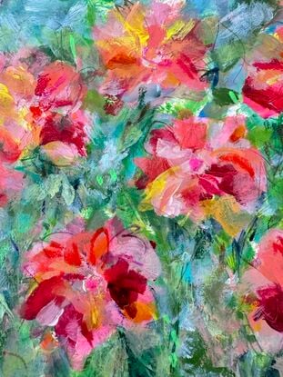 Bountiful Blooms, abstract floral original painting, painted in acrylics and mixed media.