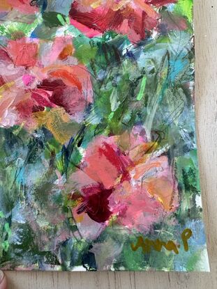 Bountiful Blooms, abstract floral original painting, painted in acrylics and mixed media.