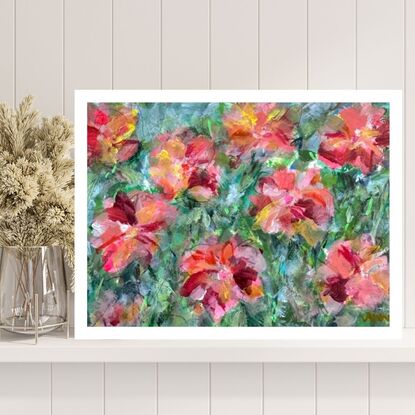 Bountiful Blooms, abstract floral original painting, painted in acrylics and mixed media.