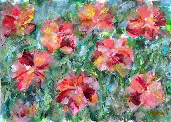 Bountiful Blooms, abstract floral original painting, painted in acrylics and mixed media.