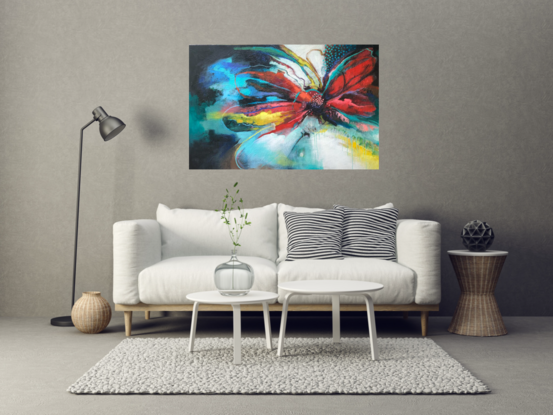 A dynamic flower work, full of energetic line and bright joyful colour.