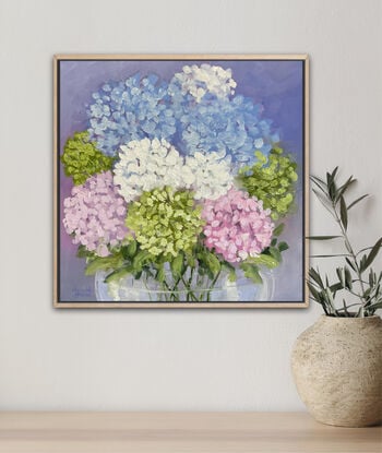  Still life  vase of Hydrangea flowers in glass vase.