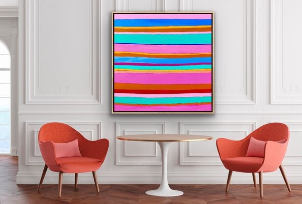 Stripes of different colours painted across the canvas to form a basic pattern