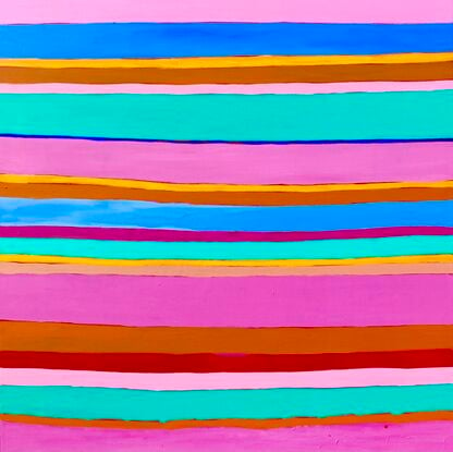 Stripes of different colours painted across the canvas to form a basic pattern