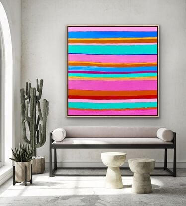 Stripes of different colours painted across the canvas to form a basic pattern