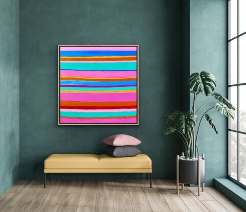 Stripes of different colours painted across the canvas to form a basic pattern