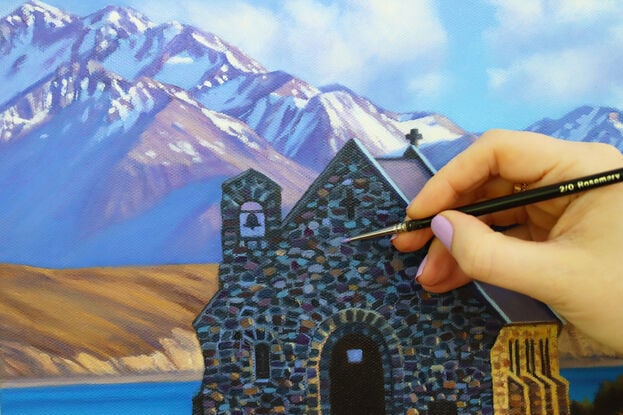 church of the good shepherd architecture lake tekapo new zealand oil painting nicola mcleay 