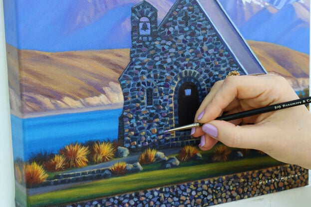 church of the good shepherd architecture lake tekapo new zealand oil painting nicola mcleay 