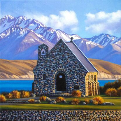 church of the good shepherd architecture lake tekapo new zealand oil painting nicola mcleay 