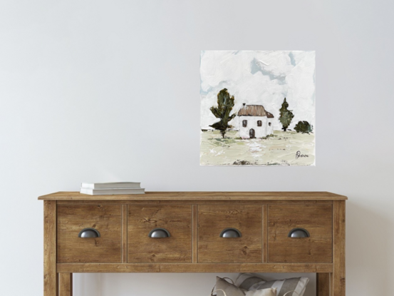 Original Figurative Farmhouse Painting featuring a country house..
