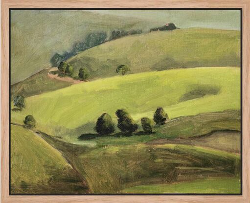 Oil painting of green hills in South Gippsland.