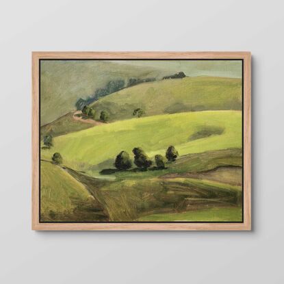 Oil painting of green hills in South Gippsland.