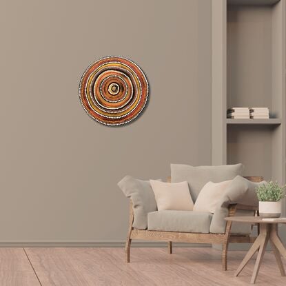 Circular Indigenous dot painting, warm tones