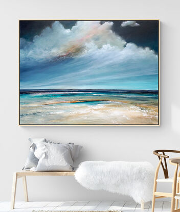 Autumn Swell by Tania Chanter is a textured abstract seascape that captures the untamed energy of the sea beneath moody, dramatic clouds.  The palette hints at the changing season, with deep, atmospheric tones conveying a sense of both calm and power.


