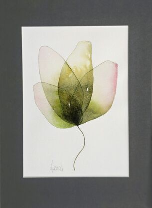  watercolour, pair of small watercolour paintings in greens and pinks, based on a four leaf clover. original art, Lucinda Leveille