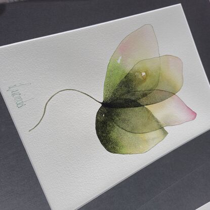  watercolour, pair of small watercolour paintings in greens and pinks, based on a four leaf clover. original art, Lucinda Leveille