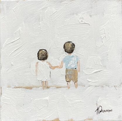 Original Figurative Farmhouse Painting featuring a young Brother and Sister.. 
