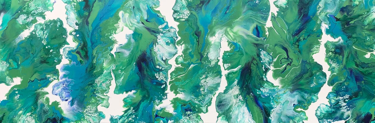 "Whispers of Nature" is a captivating painting inspired by the natural world, using fluid art techniques to blend shades of greens, blues, and white. The colors flow smoothly across the canvas, creating a serene and harmonious composition. The painting invites you to imagine the gentle whispers of nature, with each color representing a different element of the environment.