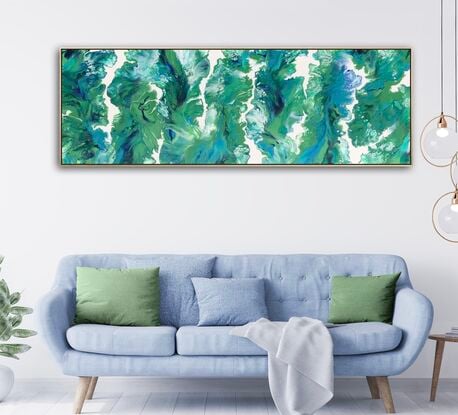 "Whispers of Nature" is a captivating painting inspired by the natural world, using fluid art techniques to blend shades of greens, blues, and white. The colors flow smoothly across the canvas, creating a serene and harmonious composition. The painting invites you to imagine the gentle whispers of nature, with each color representing a different element of the environment.