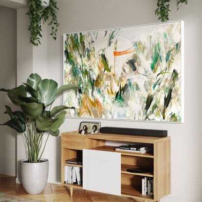 bold paint and pencil marks in light green, olive lime with areas of white and grey, beige, pink, blush, tan,  orange and ochre  expressive marks across a large canvas