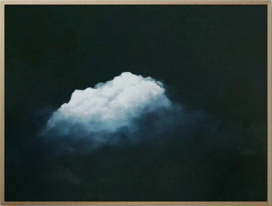 A Deep dark blue canvas with ethereal highlighted clouds ; Lucinda Leveille; original art; framed;