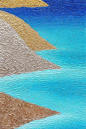 textured abstract beach blues with golden hills coast line 