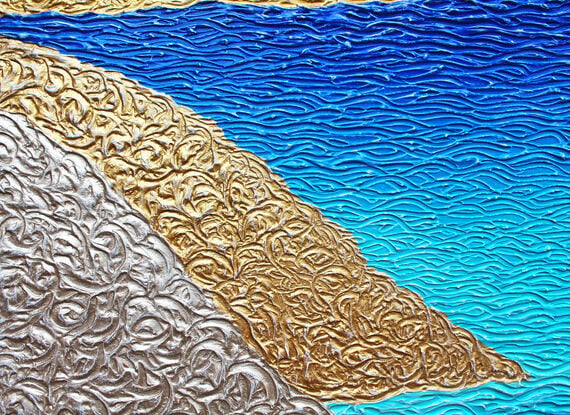 textured abstract beach blues with golden hills coast line 