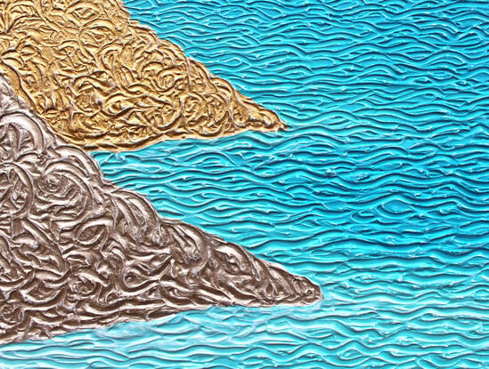 textured abstract beach blues with golden hills coast line 