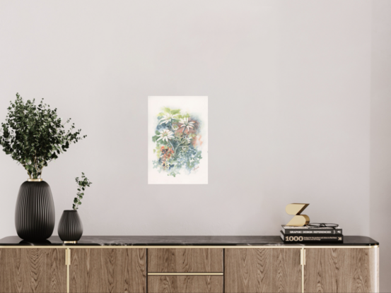 Watercolour painting of Flannel Flowers, buds, and leaves