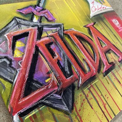 mixed media retro gaming art cover on canvas
