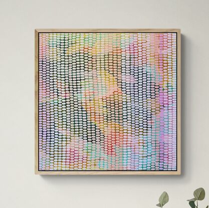 A multi coloured abstract background covered in small repetitive brush strokes in beautiful colours from nature, inspired by cherry and apple blossoms, using pastel peach, coral, and pinks