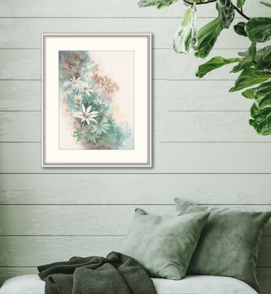 Watercolour painting of Flannel Flowers looking at them from above