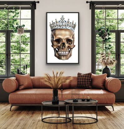 Photo realistic skull with diamond crown on white background 