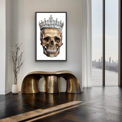 Photo realistic skull with diamond crown on white background 