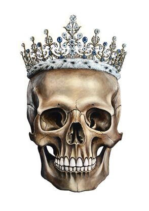 Photo realistic skull with diamond crown on white background 