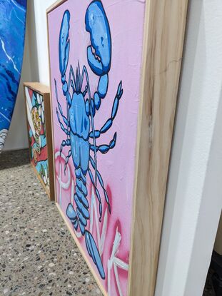 Punk Lobster painting, acrylic on canvas, framed and ready to hang 