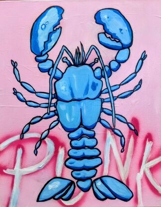 Punk Lobster painting, acrylic on canvas, framed and ready to hang 