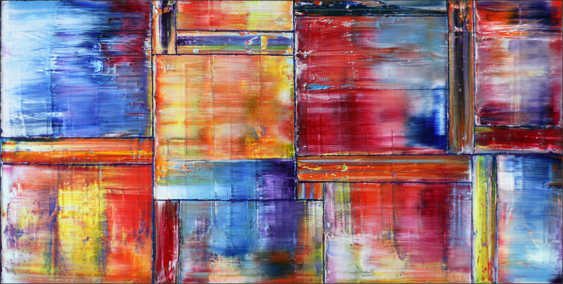 Original PMS Abstract Geometric Oil Painting On Canvas - 48" x 24"
