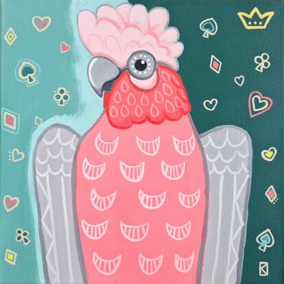 Galah cockatoo as a playing card king.